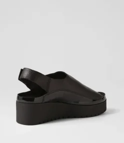 Ober Black Leather Patent Sandals