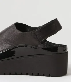 Ober Black Leather Patent Sandals