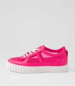 Obitta Hot Pink White Leather Mesh Sneakers