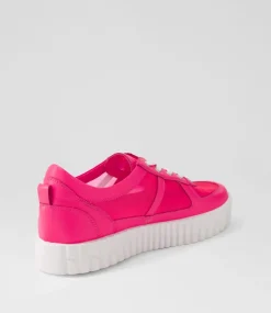 Obitta Hot Pink White Leather Mesh Sneakers