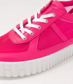 Obitta Hot Pink White Leather Mesh Sneakers