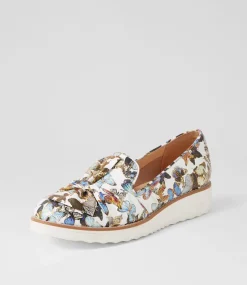 Oclem White Butterfly Leather Loafers