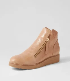 Ohmyes Latte Croc Leather Ankle Boots