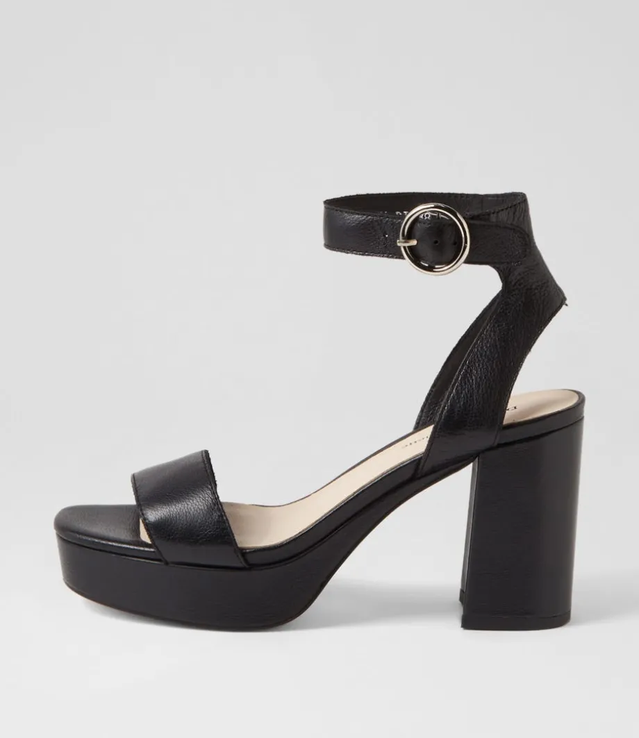 Oita Black Leather Sandals