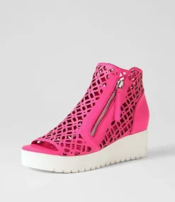 Olizzi Hot Pink White Leather Sandals
