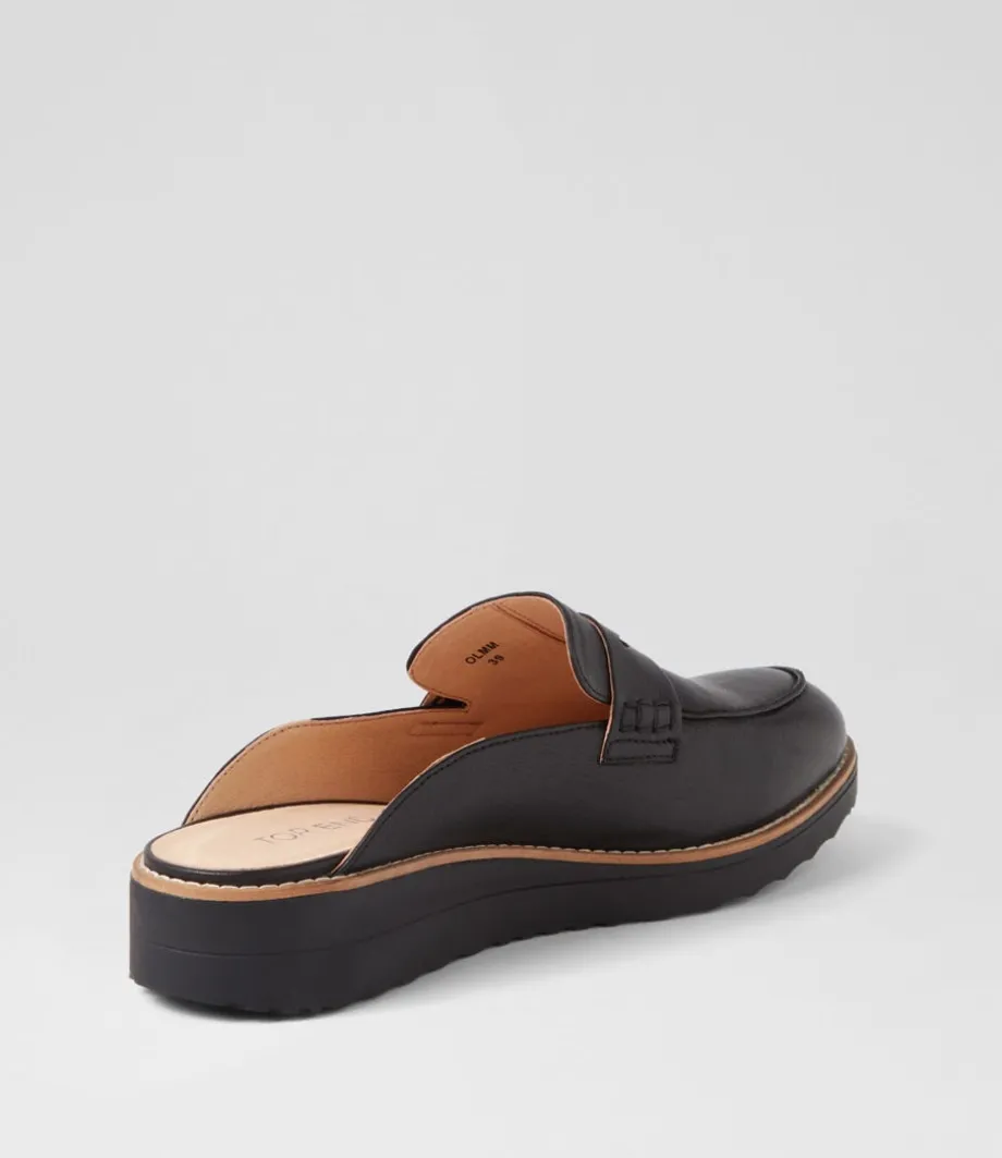 Olmm Black Leather Mules