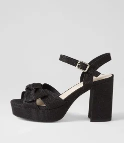 Omee Black Shine Fabric Sandals