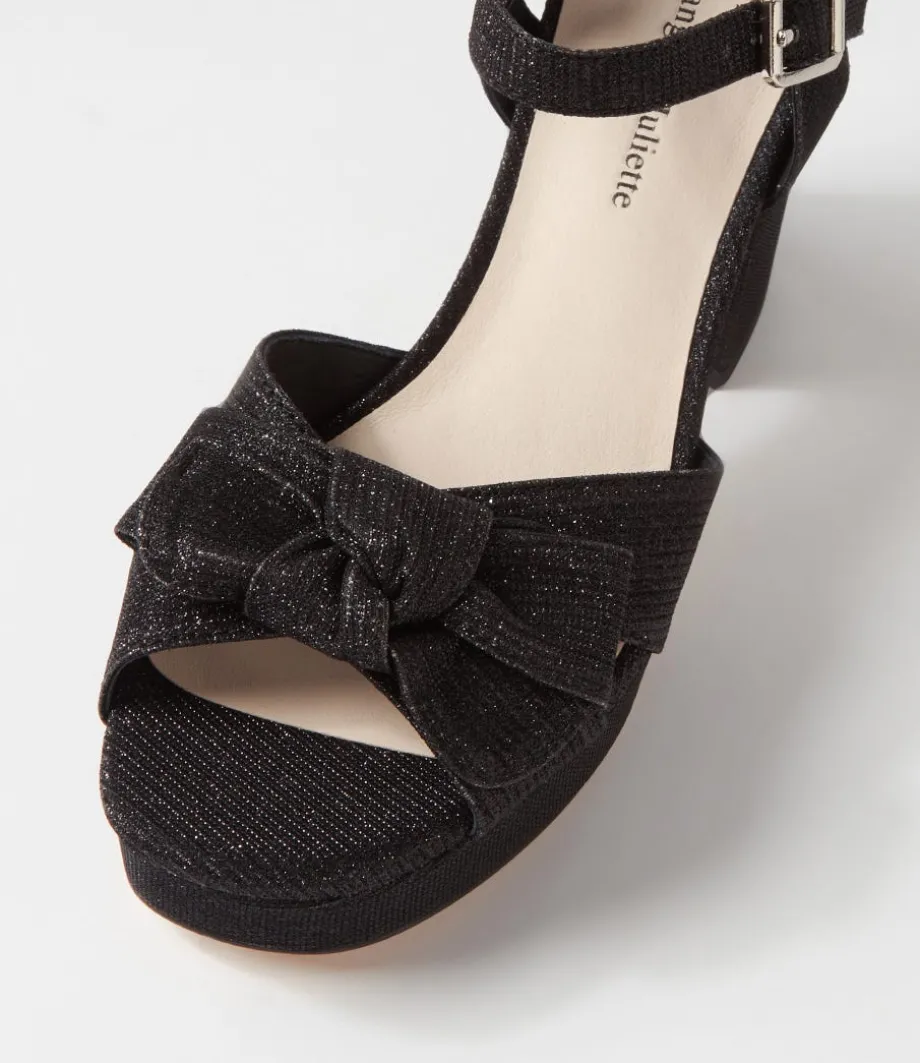 Omee Black Shine Fabric Sandals