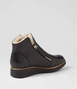 Opal Black Beige Leather Fur Ankle Boots