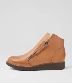 Opal Tan Leather Fur Ankle Boots
