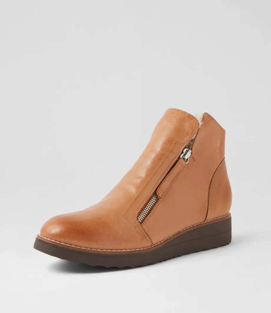 Opal Tan Leather Fur Ankle Boots