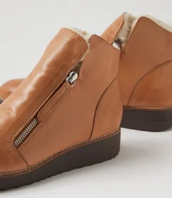Opal Tan Leather Fur Ankle Boots