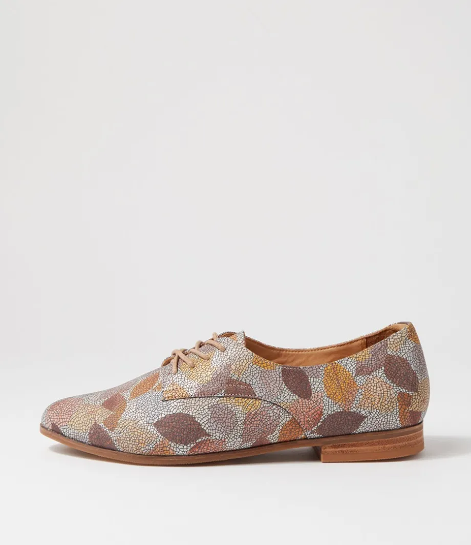 Oscar Xf Tan Leaf Multi Leather Lace Up Flats