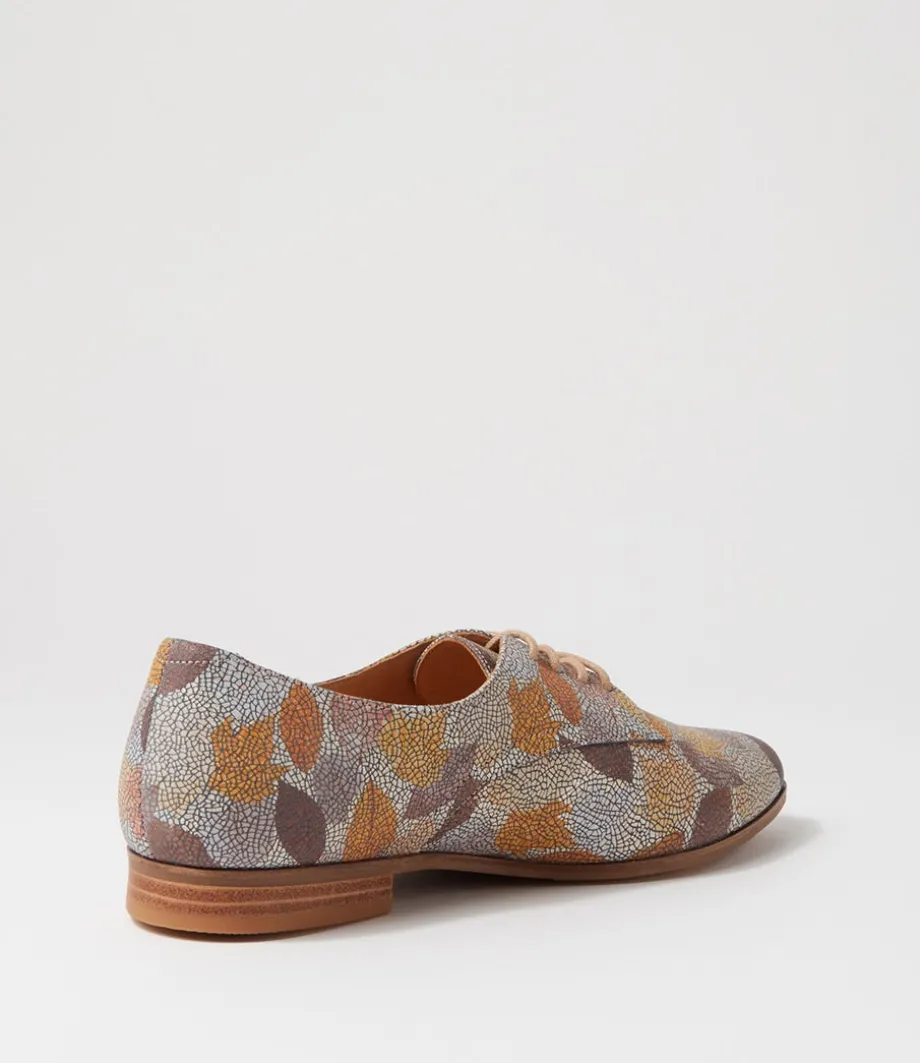 Oscar Xf Tan Leaf Multi Leather Lace Up Flats