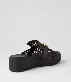 Osteno Black Leather Slides