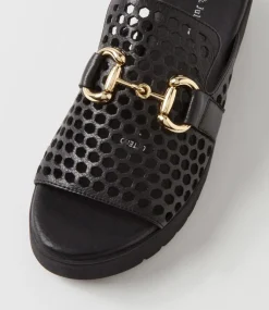 Osteno Black Leather Slides