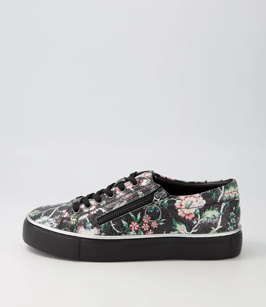 Pamela Xf Black Floral Leather Sneakers