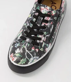Pamela Xf Black Floral Leather Sneakers