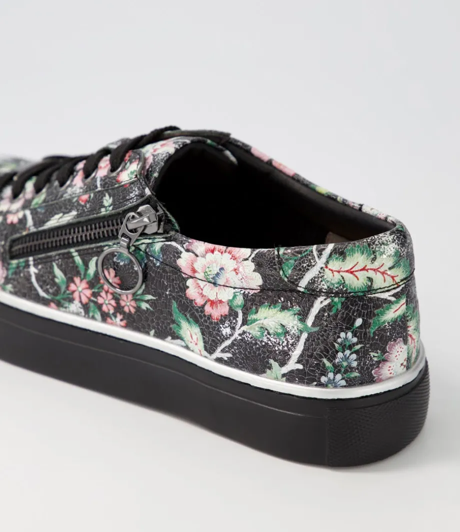 Pamela Xf Black Floral Leather Sneakers