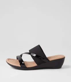 Paralee Black Patent Elastic Slides