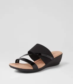 Paralee Black Patent Elastic Slides