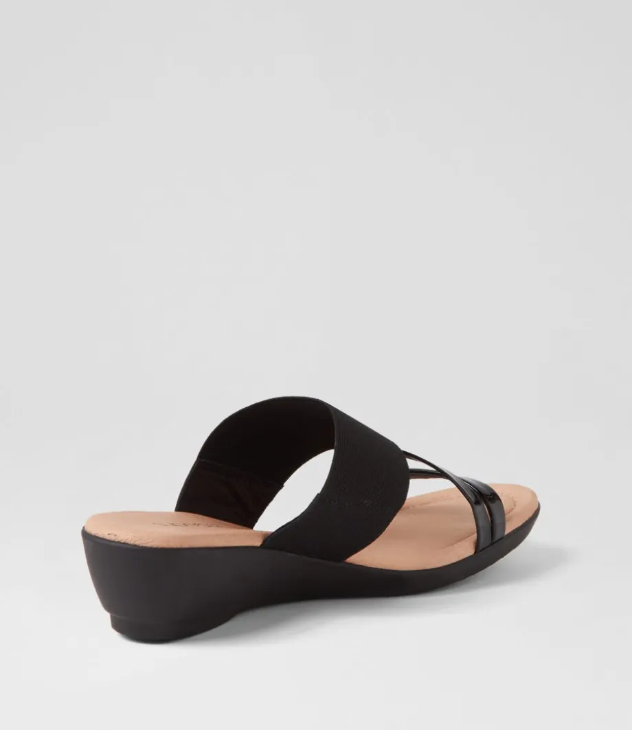Paralee Black Patent Elastic Slides