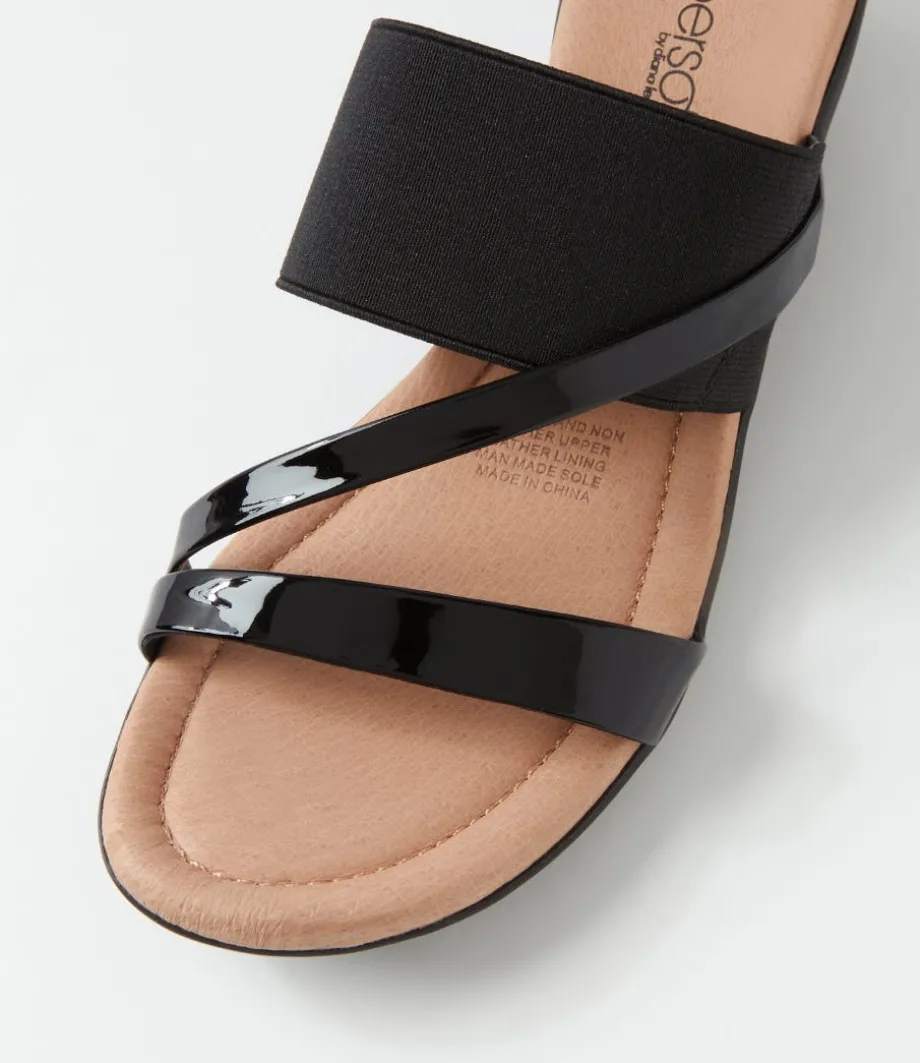 Paralee Black Patent Elastic Slides