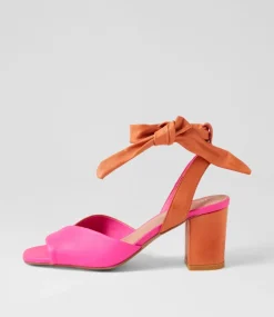 Pavoom Hot Pink Bright Orange Leather Sandals
