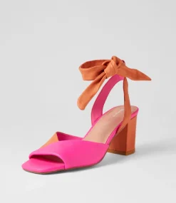 Pavoom Hot Pink Bright Orange Leather Sandals