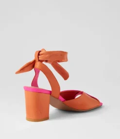 Pavoom Hot Pink Bright Orange Leather Sandals