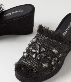 Pitchy Black Synthetic Raffia Espadrilles