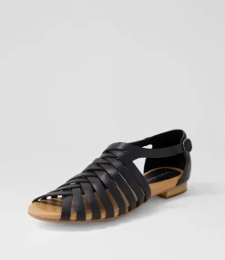 Pleva Black Leather Sandals