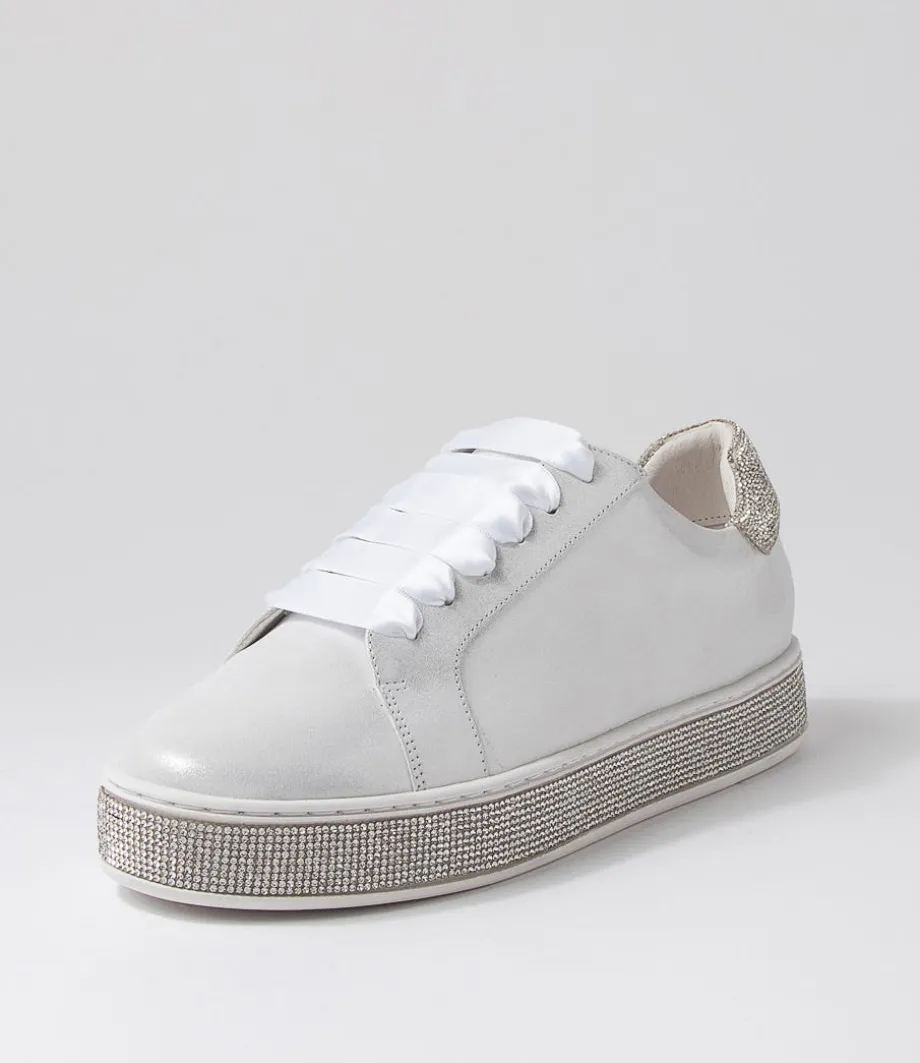 Pluma White Shimmer Silver Leather Jewels Sneakers