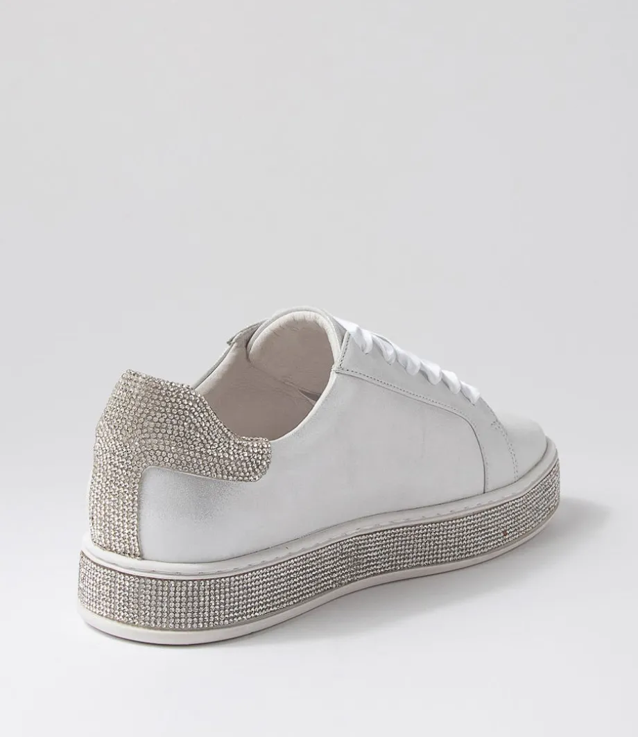 Pluma White Shimmer Silver Leather Jewels Sneakers