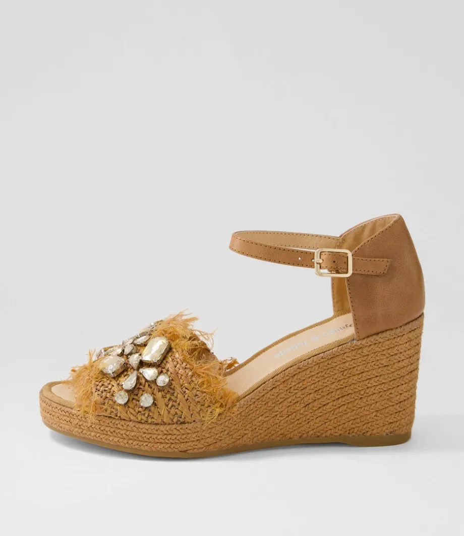 Purley Tan Synthetic Raffia Leather Sandals