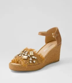Purley Tan Synthetic Raffia Leather Sandals