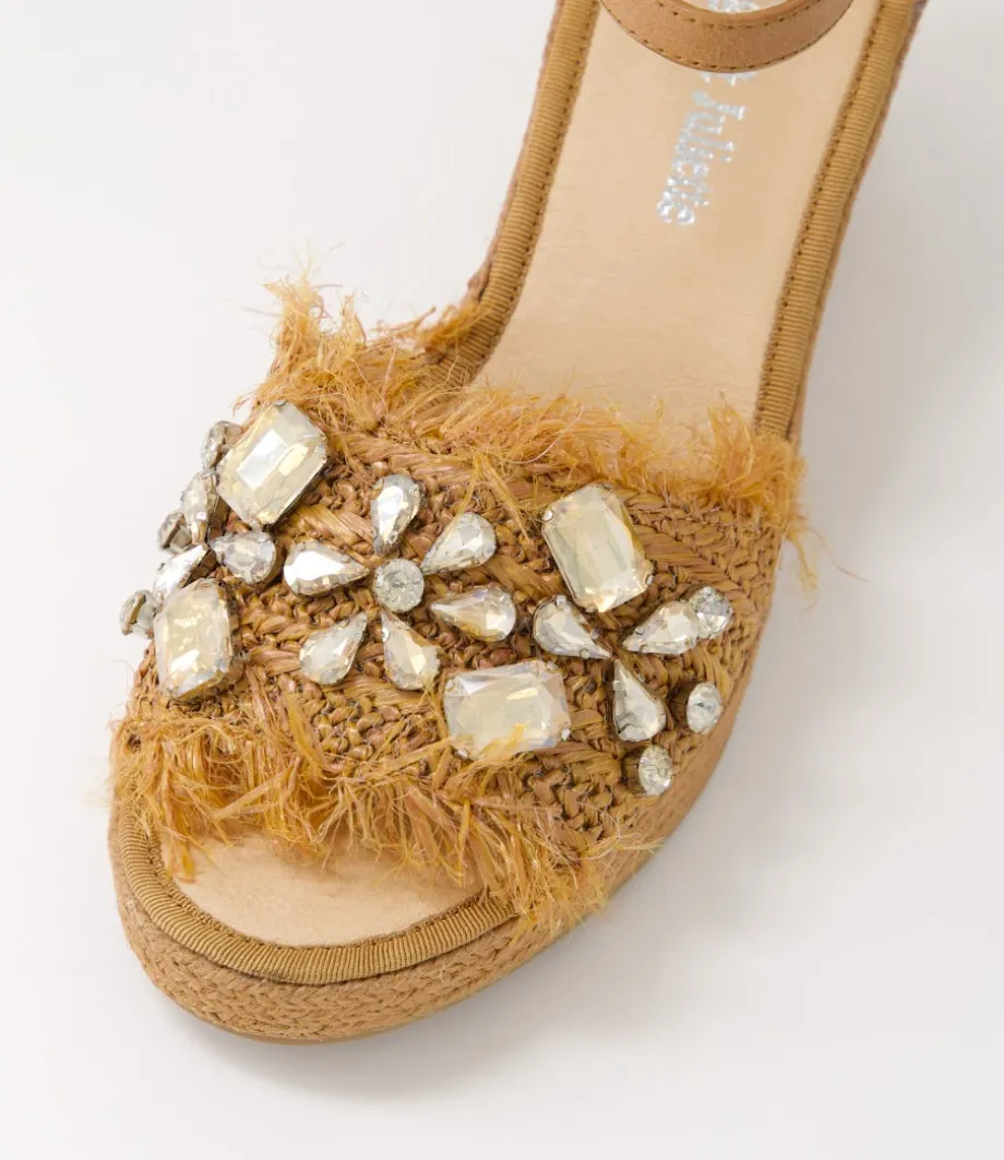 Purley Tan Synthetic Raffia Leather Sandals