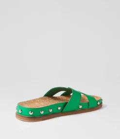 Quaden Bright Emerald Silver Leather Slides
