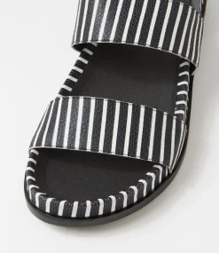 Quffle Black White Stripe Leather Sandals