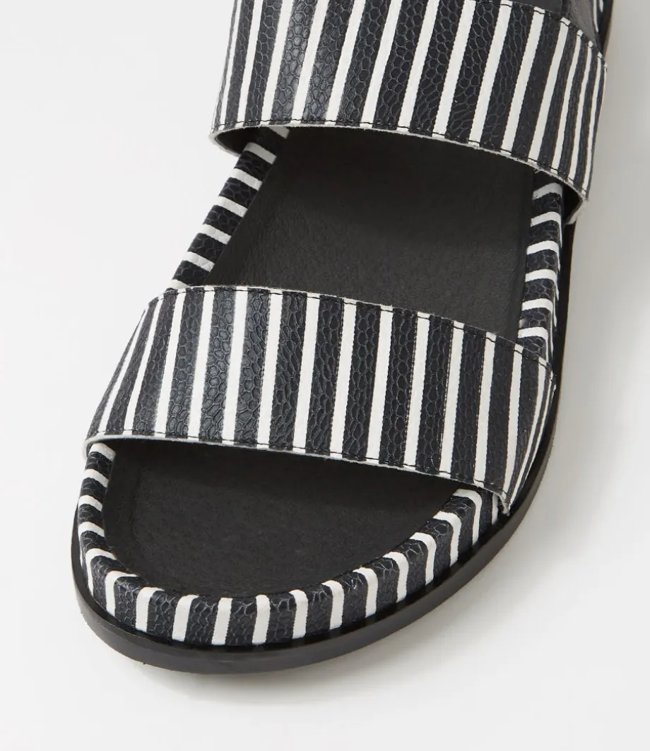 Quffle Black White Stripe Leather Sandals