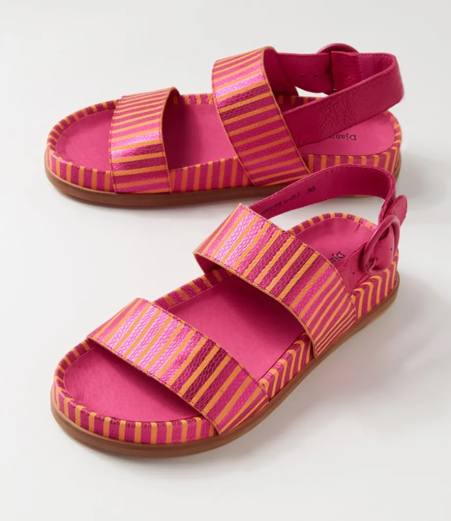 Quffle Fuchsia Orange Stripe Leather Sandals
