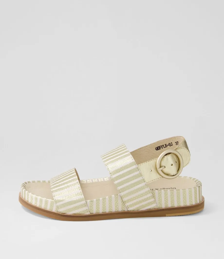 Quffle Milk Gold Stripe Leather Sandals