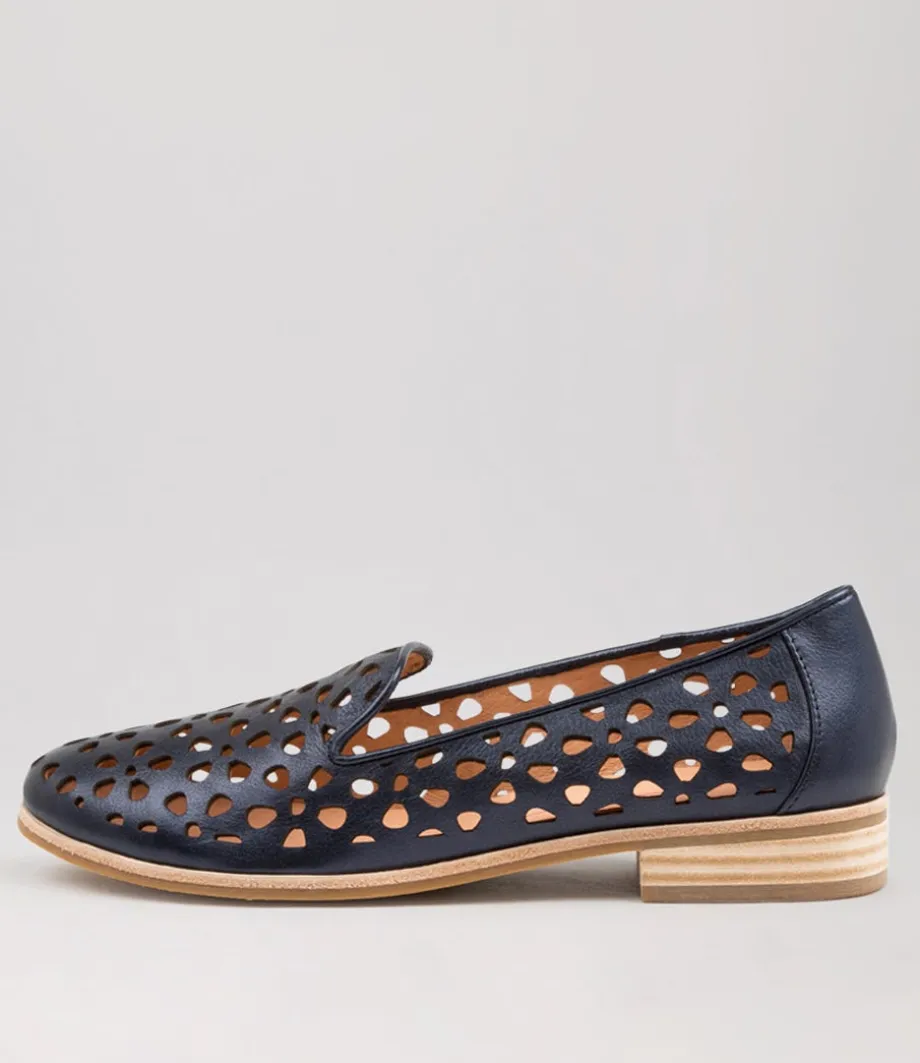 Quuets Navy Metallic Leather Loafers