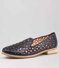 Quuets Navy Metallic Leather Loafers