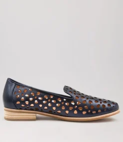 Quuets Navy Metallic Leather Loafers