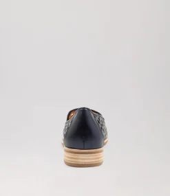 Quuets Navy Metallic Leather Loafers