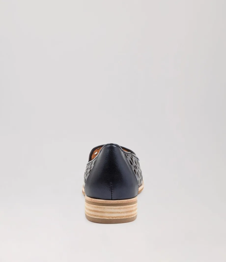 Quuets Navy Metallic Leather Loafers