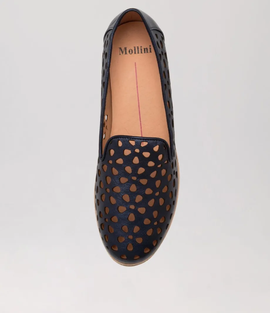 Quuets Navy Metallic Leather Loafers