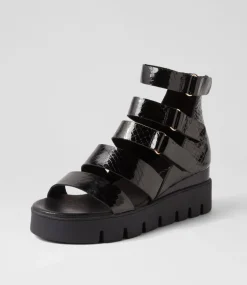 Raafe Black Mirror Leather Sandals