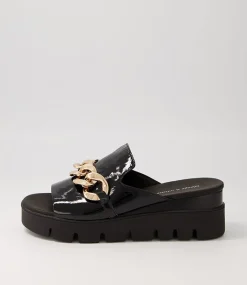 Rablise Black Patent Sole Slides